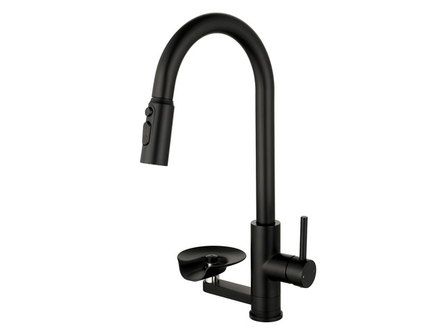 Kitchen Faucet with Cup Washer Pull Down Sprayer Stainless Steel Kitchen Sink Faucet with Deck Plate Glass Rinser Single Hole Black