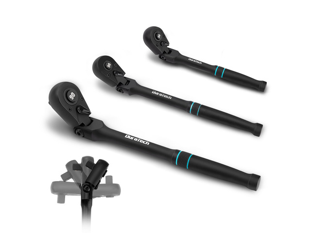 3-Piece Flex-Head Ratchet, 90-Tooth Quick-Release Ratchet Wrench 1/4', 3/8', 1/2' Socket Wrench with 180° Pivoting Head & 7-Position Setting,...