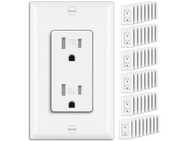 50 Pack Receptacle Outlets, 15 Amp Wall Outlet, UL Listed, Tamper Resistant Electrical Outlet, Decorator Receptacles for Residential and Commercial...