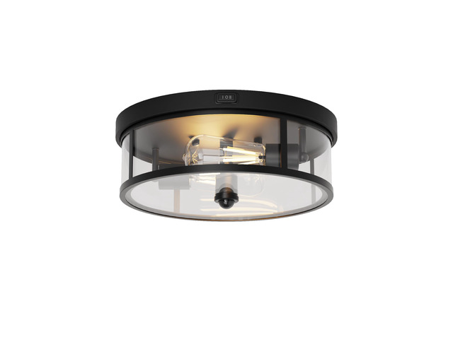 Outdoor Flush Mount Ceiling Light - 12.5in Motion Sensor Porch Light, 2-Light E26 Socket, Durable Iron & Clear Glass, Light Fixtures for Porch,...