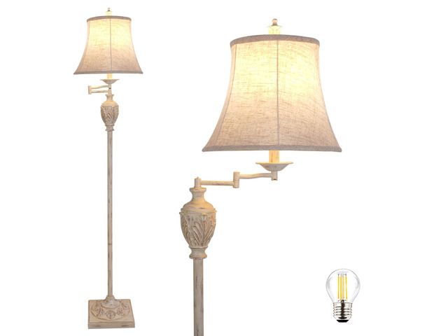 Traditional LED Floor Lamp with 350° Adjustable Swing Arm Lamp Vintage Pole lamp Swing arm for Living Room, Bedroom and Office Rustic Upright...