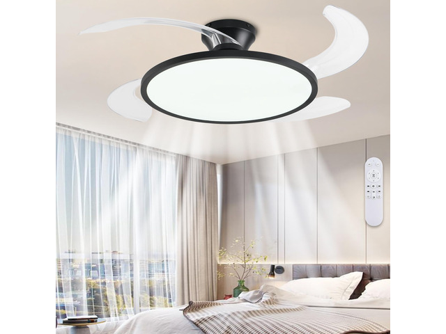 Retractable Ceiling Fan with Lights Remote Control,42'' Low Profile Ceiling Fan with Retractable Blades,Dimmable Full Spectrum,Modern Fandelier for...