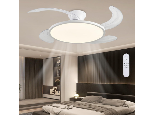 Retractable Ceiling Fan with Lights,42 Inch Low Profile Ceiling Fan with Remote Control,Retractable Blades,Dimmable Full Spectrum,Modern Fandelier...