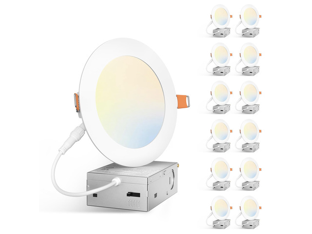 12 Pack 5 Inch 5CCT Ultra-Thin LED Canless Recessed Ceiling Light 2700K/3000K/3500K/4000K/5000K Selectable, 11W=75W, 900LM High Brightness,...