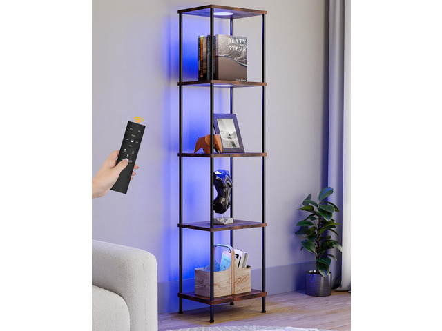 Display Shelf with RGBW Light, Color Changing Curio Cabinet Floor Lamp with Shelves Corner Standing Column Lamp Etagere Organizer Tower Nightstand...