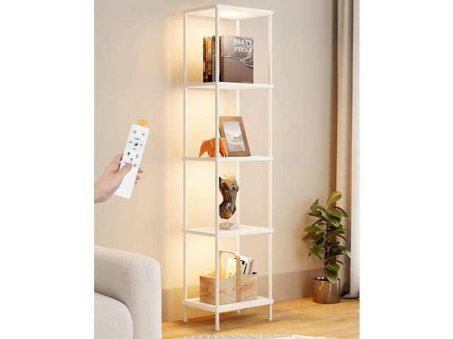 Display Shelf with RGBCW Light, Color Changing Curio Cabinet Floor Lamp with Shelves Corner Standing Column Lamp Etagere Organizer Tower Nightstand...