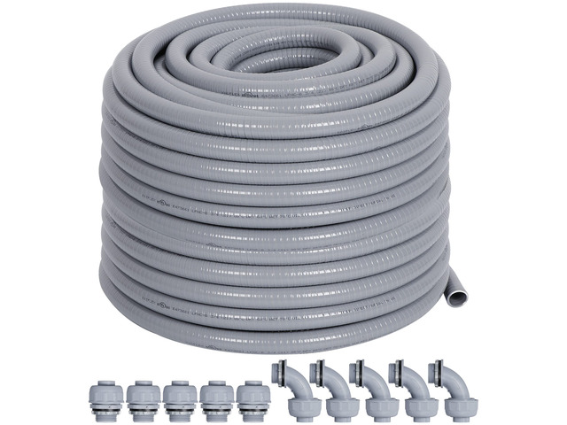 Liquid-Tight Conduit 3/4 100ft w/UL Certification Flexible Electrical Conduit with 5 Straight and 5 90-Degree Conduit Connector Fittings