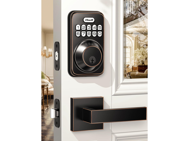 Keyless Entry Keypad Deadbolt Lock with Handles, Oil Rubbed Bronze 20+ User Password, One-time Code, Auto Lock, Anti-Peeping Password, Low Battery...