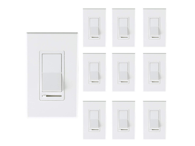 [10 Pack] 3-Way/Single Pole Dimmer Electrical Light Switch for 150W LED/CFL, 600W Incandescent/Halogen,Wall Plate Included,Pack of 10