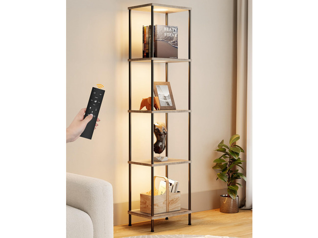 Display Shelf with RGBW Light, Color Changing Curio Cabinet Floor Lamp with Shelves Corner Standing Column Lamp Etagere Organizer Tower Nightstand...