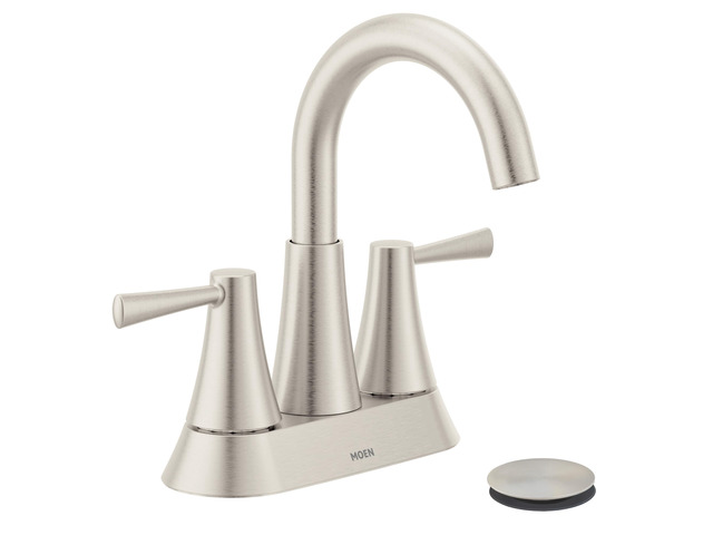 Ronan Spot Resist Brushed Nickel Two-Handle 4' Centerset Modern Bathroom Faucet with Push-Down Drain, 84022SRN