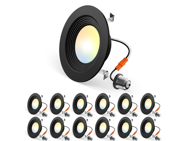 12 Pack 4 inch 5CCT LED Recessed Lighting, Retrofit Can Lights, Black Dimmable, 8.5W=60W, 650LM, 2700K/3000K/4000K/5000K/6000K Selectable, Baffle...