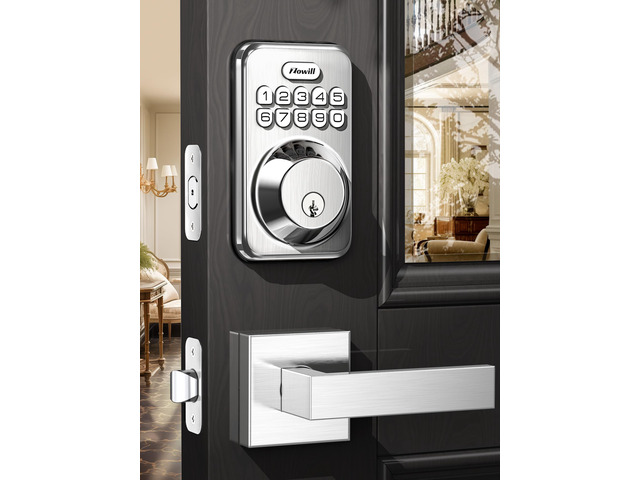 Keyless Entry Keypad Deadbolt Lock with Handles, Satin Nickel 20+ User Password, One-time Code, Auto Lock, Anti-Peeping Password, Low Battery...