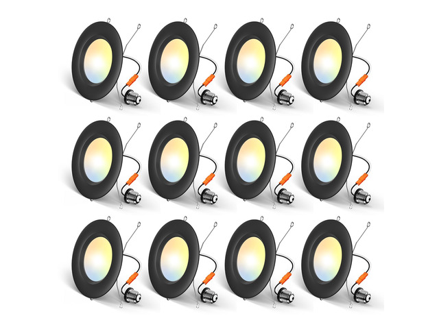 12 Pack 5/6 inch LED Recessed Lighting, Retrofit Can Lights, Black Dimmable, 12.5W=100W, 950LM, 2700K/3000K/4000K/5000K/6000K Selectable, Baffle...