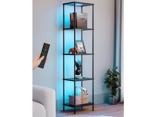 Display Shelf with RGBW Light, Color Changing Curio Cabinet Floor Lamp with Shelves Corner Standing Column Lamp Etagere Organizer Tower Nightstand...