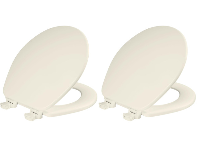 CHURCH Toilet Seat, Easy Clean Hinges Release for Deep Cleans, Durable Enameled Wood Seat, Round, Biscuit (Pack of 2)