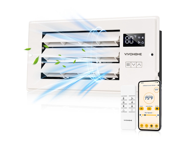 Register Booster Fan - 4'' x 10'' Opening with Adjustable Louver Smart Thermostat & 10-Speed WIFI App Control - AC Vent Fan for Floor, Ceiling,...