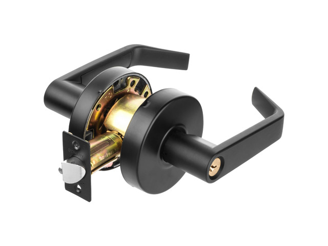 Augusta Storeroom Lever Lockset, ADA, Grade 2, Flat Black ADA Compliant Storeroom Door Lever Lockset For Storage Room Or Commercial Facility, Grade...