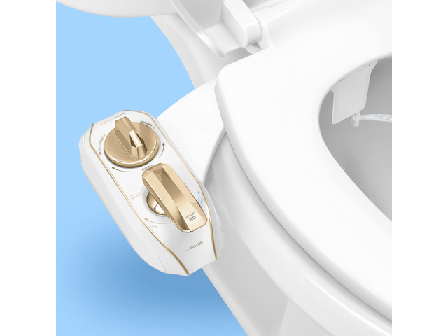 NEO 320 PLUS - Warm Water Bidet Attachment for Toilet, Gold Non-Electric, Warm Water, Dual Nozzle, Slide-In Install, 360° Self-Clean, EZ-Lift,...