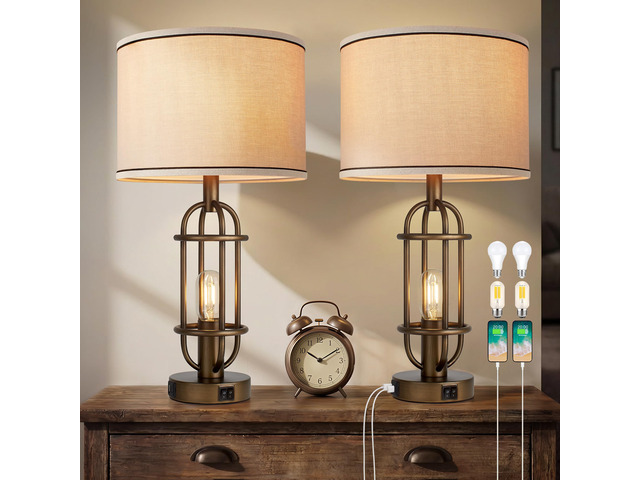 22.3Framhouse Table Lamps for Living Room, Bedroom Lamps Set of 2 Bronze, Vintage Bedside Lamps for Nightstand, End Table, Dressing Table, Dual...