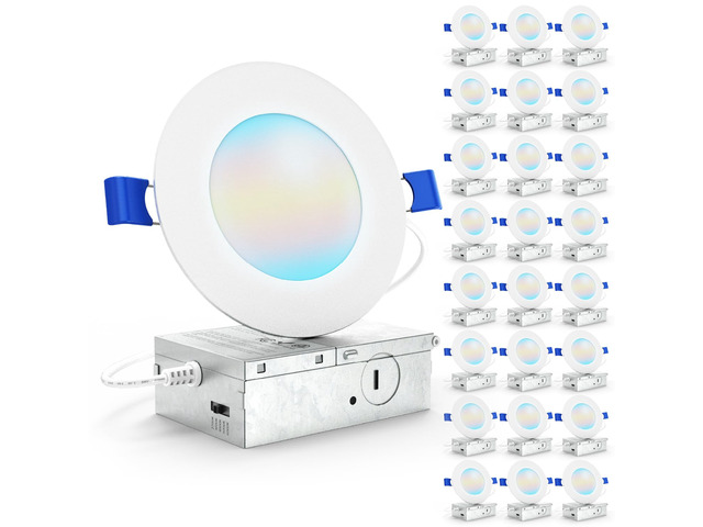 24 Pack 4 Inch Slim Canless LED Recessed Lights, 10W 5CCT, Dimmable Selectable CCT 2700K/3000K/4000K/5000K/6000K, 700LM, Junction Box, Canless...