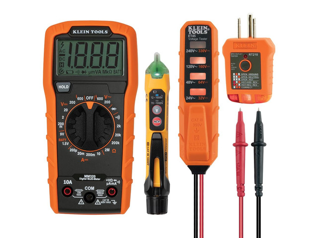 MM320KIT Digital Multimeter Electrical Test Kit, Non-Contact Voltage Tester, Receptacle Tester, Carrying Case and Batteries