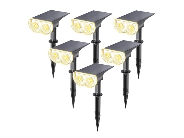 Solar Lights Outdoor Waterproof LED Spotlights Warm White 6 Pack Starray, 3 Lighting Modes, 650LM, 3000K, Dusk to Dawn, In-Ground Wall-Mounted for...