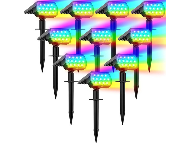 Color Changing Solar Lights Outdoor IP68 Waterproof, RGB, 10 Pack 7 Lighting Modes, Long Lasting, Automatic Dusk to Dawn, Dimmable, Halloween...