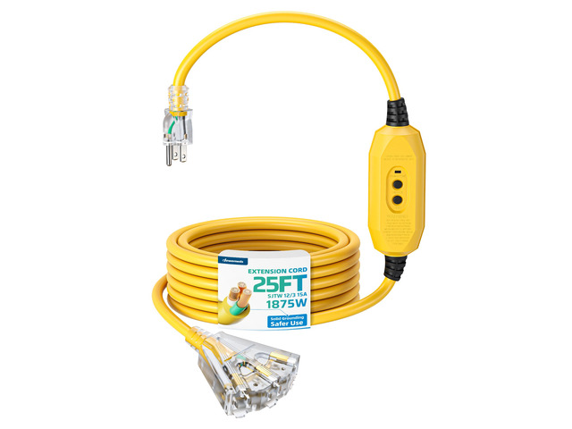 25FT GFCI Extension Cord, Auto Reset, 12/3 AWG SJTW LED Indicator Light, Outdoor Extension Cord, Heavy Duty Power Cable for Pool Pump, Pressure...