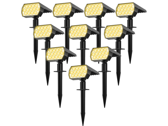 Solar Lights Outdoor, IP68 Waterproof, 65 LED, Warm White, 10 Pack Long Lasting, 3 Lighting Modes, Auto On/Off, Adjustable Solar Panel, Solar Spot...