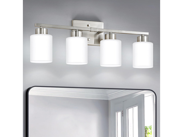 Brushed Nickel Bathroom Light Fixtures Vanity Lights Over Mirror Modern 4-Light Lighting Fixtures for Bathroom With Milky White Frosted Glass...
