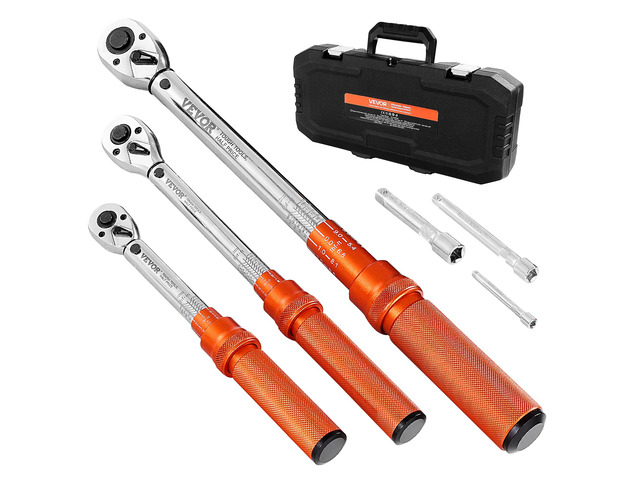 1/4 3/8 1/2 Inch Drive Torque Wrench, 3Pcs Click Torque Wrench Set 20-240IN-LB, 5-45FT-LB, 10-170FT-LB, Dual-Direction Adjustable 72 Tooth for...