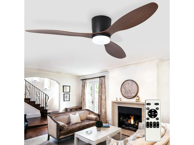 Flush Mount Ceiling Fan: 52-Inch Black Ceiling Fans with Lights for Bedroom Indoor Outdoor - Low Profile Ceiling Fans with Remote Control 24W 3CCT...