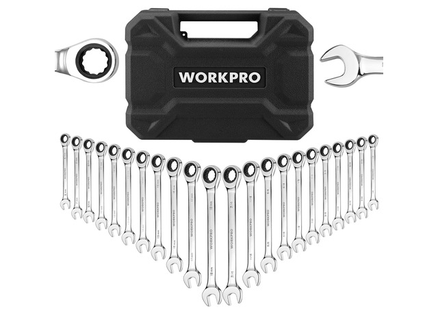 22 PCS Ratchet Combination Wrench Set with Tool Box, Mirror Polish with Organizer Box, Metric 6-18mm & SAE 1/4-3/4', 72-Teeth, For Home Project,...