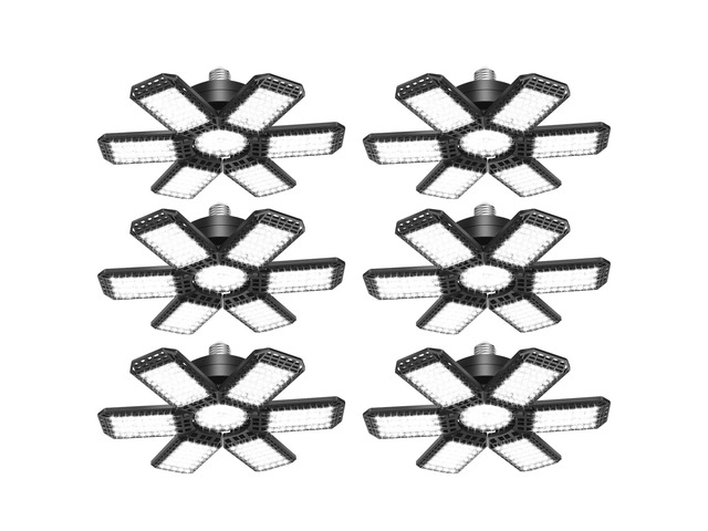 6 Pack LED Garage Light, 200W 20000LM 6500K LED Shop Lights, Garage Lights Ceiling Led with 6+1 Deformable Panels, Screw in E26/E27 Socket Bulb for...