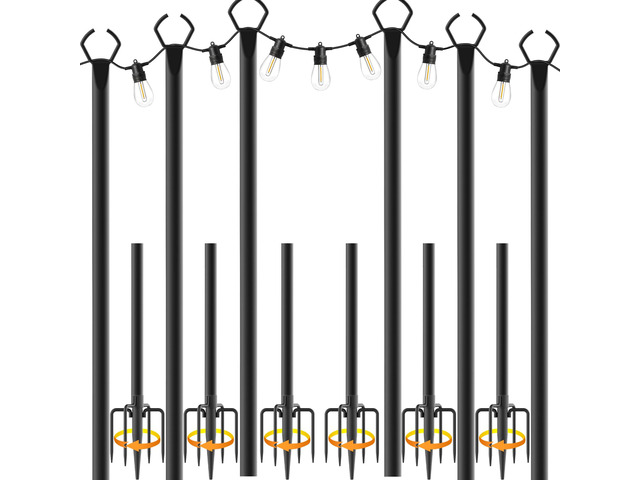 6 Pack String Light Poles,10 Ft Light Poles for Outside String Lights,Outdoor Lights Pole with Fork,Metal Poles Stand for Patio Deck Backyard (10FT...