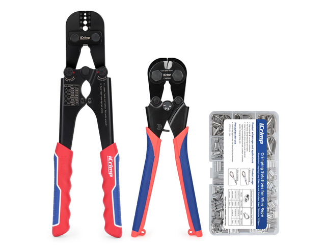 iCrimp 1608M4 Wire Rope Crimper Kit, 3/64'1/8', w/Cutter & Terminal Case Kit includes crimper, cutter up to 6mm, storage case with 330 aluminum...