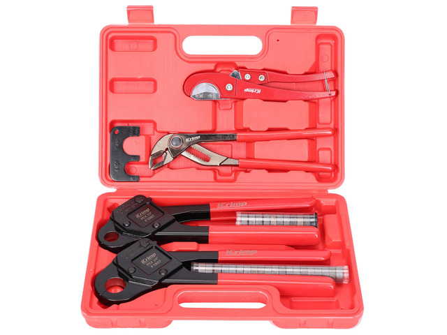 iCrimp Angle Head F1807 PEX Pipe Crimping Tool with Pliers for Copper Ring 1/2 & 3/4-inch Two Crimper Set with 9.5' Groove Joint Pliers, PPR Cutter,...