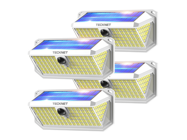 416 LED Solar Powered Outdoor Lights Motion Sensor Security Lights 300° Wide Angle,3 Lighting Modes,Waterproof Solar Lights 4 Pack Cold White for...
