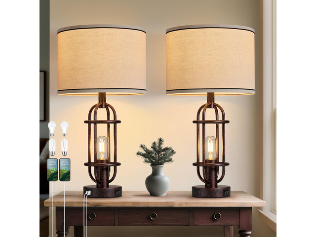 22.3Farmhouse Table Lamps for Living Room, Bedroom Lamps Set of 2 Rust Bronze, Industrial Bedside Lamps for Nightstand, End Table, Entryway, Dual...