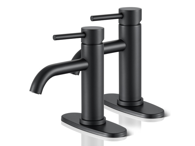 Black Bathroom Faucet, Single Hole Bathroom Faucet Stainless Steel 2 Pack Modern Bathroom Sink Faucet with Pop-up Drain and Hoses, RV & Outdoor...