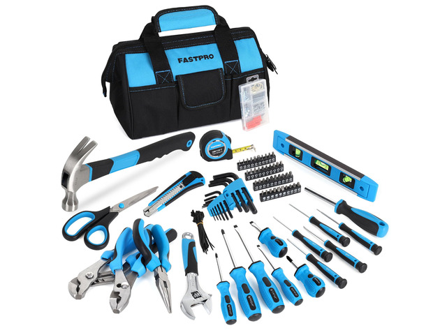 220-Piece Home Tool Set, Household Repairing Tool Kit, Blue Included 12-Inch Wide Mouth Open Storage Tool Bag, For Beginners, For Home Repair and...