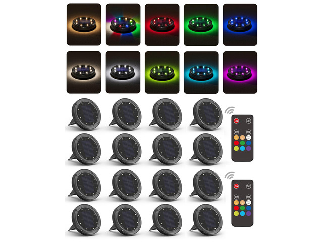 Color Changing Solar Ground Lights with Remote, IP67 Waterproof, 16Pack 9-Color & 2 Dynamic RGB, 33ft Long Distance Remote Control, Dusk-to-dawn...