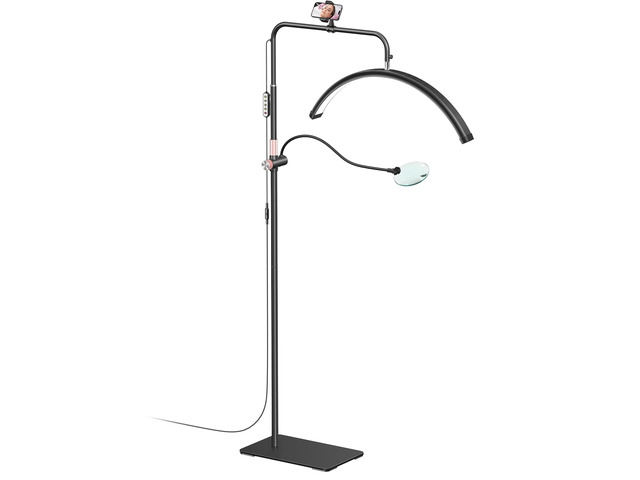 Half Moon Lash Light - Adjustable LED Floor Lash Lamp with 4X Magnifier & Phone Holder for Eyelash Extensions,Nail Art,Tattoo,Skincare,Salon...