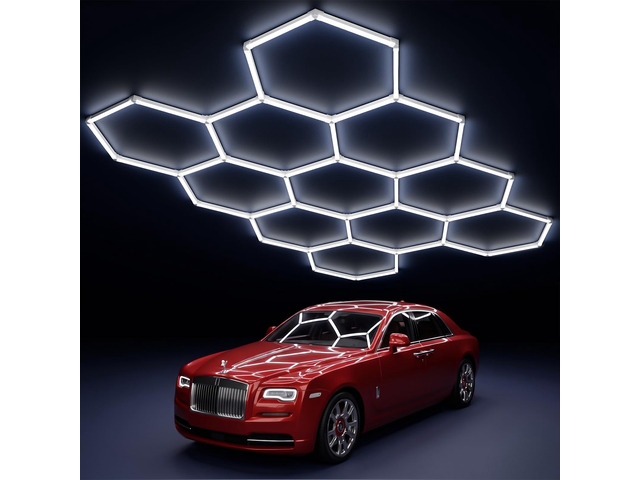 11 Hexagon LED Garage Light, Ultra-Bright 6500K Natural White, 11 Grids for Garage, Mall, Shop, and Auto Detailing