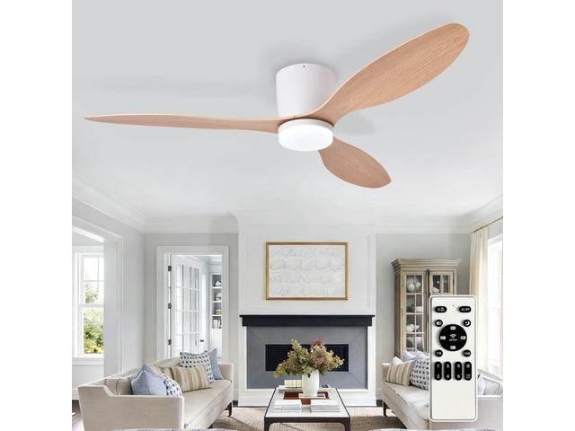 Flush Mount Ceiling Fan: 52-Inch White Ceiling Fans with Lights for Bedroom Indoor Outdoor - Low Profile Ceiling Fans with Remote Control 24W 3CCT...