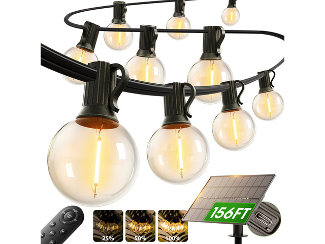150FT 80LED Solar String Lights Outdoor Waterproof with Remote, USB Shatterproof Outdoor Lights, Dimmable Timer, 3 Modes, Solar Powered Patio...