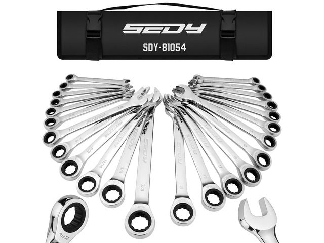 Premium 24-Piece Ratcheting Wrench Set, SAE & Metric Combination Wrenches, 8-19mm / 1/4'-7/8', 72-Tooth Ratchet Spanners, Chrome Vanadium Steel...