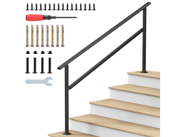 Hand Rails for Outdoor Steps 2-5 Steps Wrought Iron Handrails Stair Railing for Porch, Home, Garden, Indoor, Staircase Handrails for Wooden,...