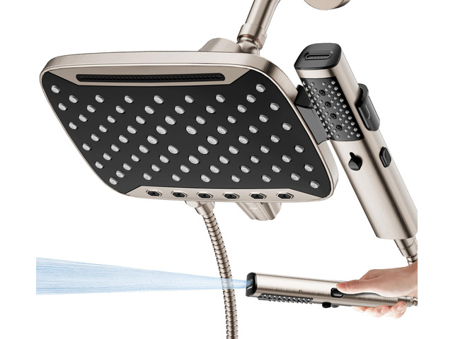 High Pressure Rain Shower Head with Handheld Spray Brushed Nickel 7 Modes Dual Shower Head, 10-inch Rainfall Showerheads Combo, Detachable Hand...